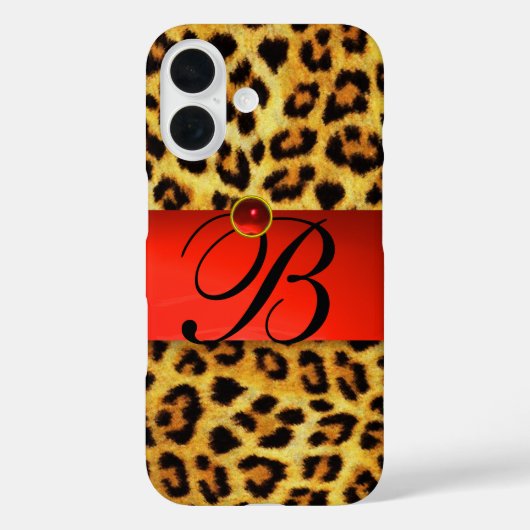 DRUCKTE LEOPARFUR RED RUBY GEMSTONE MONOGRAM, Case-Mate iPhone HÜLLE (Rückseite)