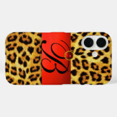 DRUCKTE LEOPARFUR RED RUBY GEMSTONE MONOGRAM, Case-Mate iPhone HÜLLE (Rückseite (Horizontal))