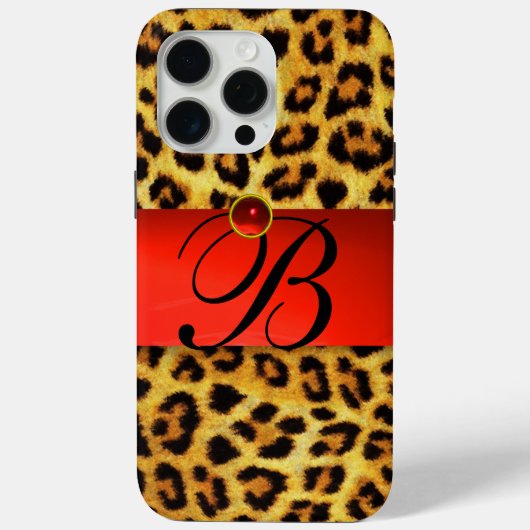 DRUCKTE LEOPARFUR RED RUBY GEMSTONE MONOGRAM, Case-Mate iPhone HÜLLE (Rückseite)
