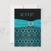 DRUCKTE RIBBON Aqua, Black Damask Repcard Einladung (Vorderseite)
