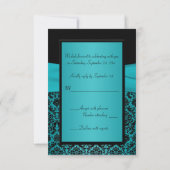 DRUCKTE RIBBON Aqua, Black Damask Repcard Einladung (Rückseite)