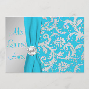 DRUCKTE RIBBON Aqua, Silver Foto Quinceanera Einladung