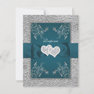 DRUCKTE RIBBON Aquamarine, grau gegliederte Herzen RSVP Karte