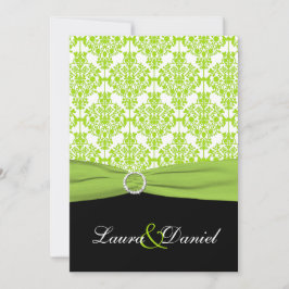 DRUCKTE RIBBON Black, Green Damask Wedite Einladung