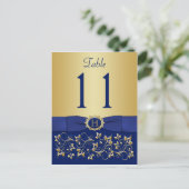 DRUCKTE RIBBON Blue Gold Tischnummer Postkarte (Stehend Vorderseite)