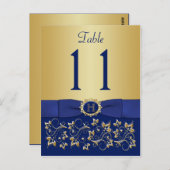DRUCKTE RIBBON Blue Gold Tischnummer Postkarte (Vorne/Hinten)