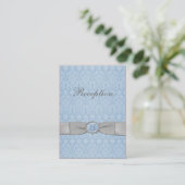DRUCKTE RIBBON Blue Gray Damask Verschlusskarte Begleitkarte (Stehend Vorderseite)