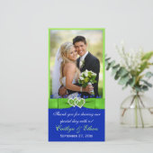 DRUCKTE RIBBON Blue, Green Wedding Foto Card Dankeskarte (Stehend Vorderseite)