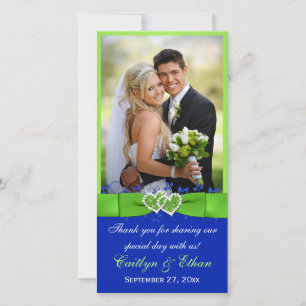 DRUCKTE RIBBON Blue, Green Wedding Foto Card Dankeskarte