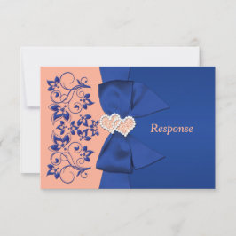 DRUCKTE RIBBON Blue Peach Floral Wedding RSVP Card Einladung