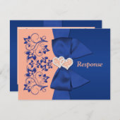 DRUCKTE RIBBON Blue Peach Floral Wedding RSVP Card Einladung (Vorne/Hinten)