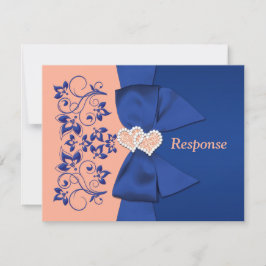 DRUCKTE RIBBON Blue Peach Floral Wedding RSVP Card Einladung