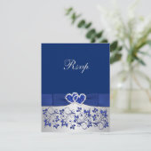 DRUCKTE RIBBON Blue, Silver Floral Repcard RSVP Karte (Stehend Vorderseite)