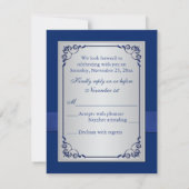 DRUCKTE RIBBON Blue, Silver Floral Repcard RSVP Karte (Rückseite)