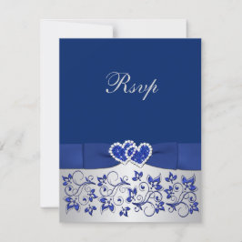 DRUCKTE RIBBON Blue, Silver Floral Repcard RSVP Karte