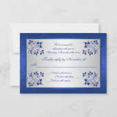 DRUCKTE RIBBON Blue, Silver Floral Repcard RSVP Karte (Rückseite)