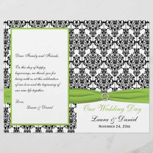 DRUCKTE RIBBON Chartreuse, Black Wedding Program (Vorderseite)