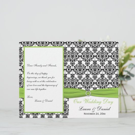 DRUCKTE RIBBON Chartreuse, Black Wedding Program (Stehend Vorderseite)