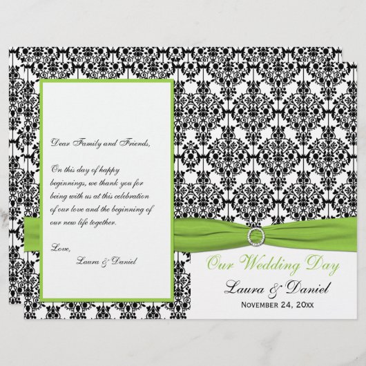 DRUCKTE RIBBON Chartreuse, Black Wedding Program (Vorne/Hinten)