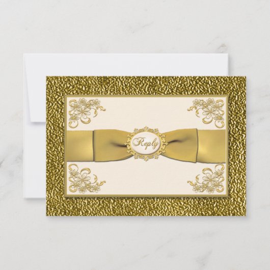 DRUCKTE RIBBON Elfenbein. Gold Floral Reply Card RSVP Karte (Vorderseite)