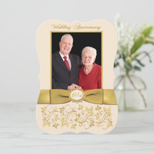 DRUCKTE RIBBON Extravagant Form 60 Jubiläum Einlad Einladung (Stehend Vorderseite)