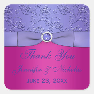 DRUCKTE RIBBON Fuchsia, Lila Hochzeitsticker Quadratischer Aufkleber