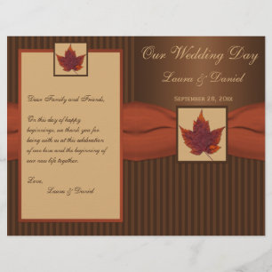 DRUCKTE RIBBON Herbstleaf, Stripe Wedding Programm