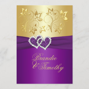 DRUCKTE RIBBON Lila, Gold Floral Wedite Einladung