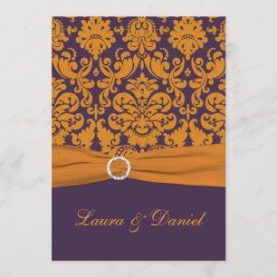 DRUCKTE RIBBON Lila Orange Damask Einladung