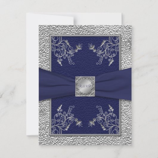 DRUCKTE RIBBON Navy and Pewter RSVP Card Karte (Vorderseite)