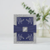 DRUCKTE RIBBON Navy and Pewter RSVP Card Karte (Stehend Vorderseite)