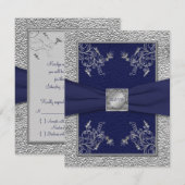 DRUCKTE RIBBON Navy and Pewter RSVP Card Karte (Vorne/Hinten)