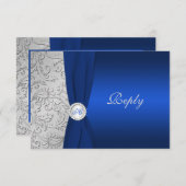 DRUCKTE RIBBON Navy Silver Damask RSVP-Karte RSVP Karte (Vorne/Hinten)