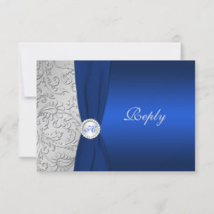 DRUCKTE RIBBON Navy Silver Damask RSVP-Karte RSVP Karte