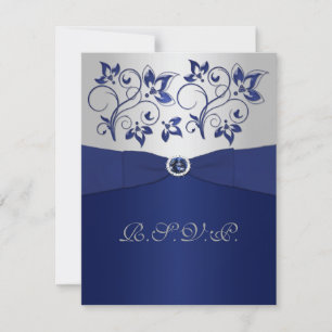DRUCKTE RIBBON Navy, Silver Floral RSVP Card Karte