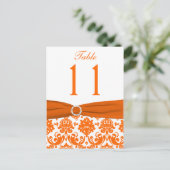 DRUCKTE RIBBON Orange Damask Tischnummer Postkarte (Stehend Vorderseite)