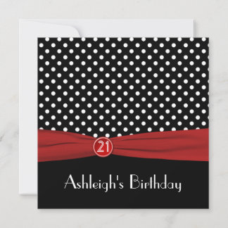 DRUCKTE RIBBON Red Black Polka Dots 21. Geburtstag Einladung