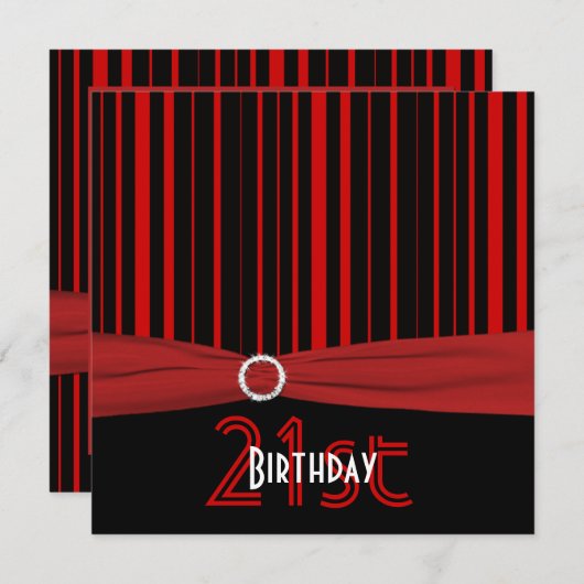DRUCKTE RIBBON Rot und Schwarz Streifen 21. Geburt Einladung (Vorne/Hinten)