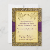 DRUCKTE RIBBON Royal Lila, Gold RSVP Card (Rückseite)