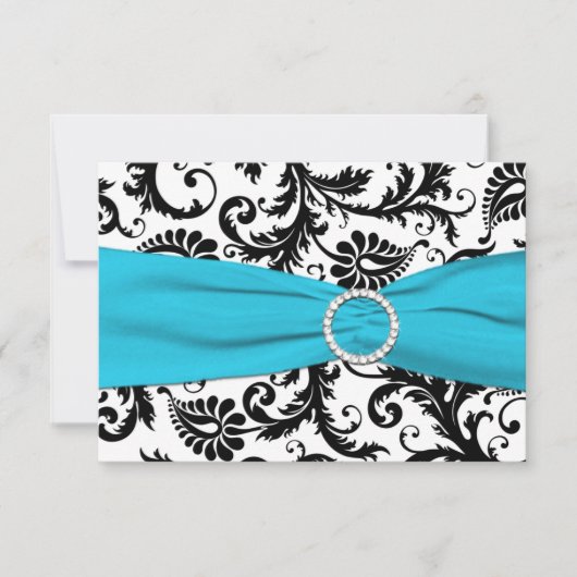 DRUCKTE RIBBON Schwarz-weiß Blue Damask Antwortkar RSVP Karte (Vorderseite)