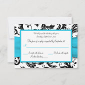 DRUCKTE RIBBON Schwarz-weiß Blue Damask Antwortkar RSVP Karte (Rückseite)
