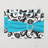 DRUCKTE RIBBON Schwarz-weiß Blue Damask Antwortkar RSVP Karte (Vorne/Hinten)