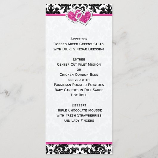 DRUCKTE RIBBON Schwarz-weiß-rosa Menü-Karte Menükarte (Rückseite)