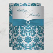 DRUCKTE RIBBON Silber, Aquamarin Damask Wedite Ein Einladung (Vorne/Hinten)