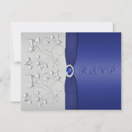 DRUCKTE RIBBON Silber- und Navy-RSVP-Karte RSVP Karte