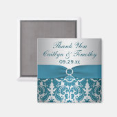 DRUCKTE RIBBON Silver, Aquamarin Damask Hochzeitsf Magnet (Vorderseite/Rückseite)