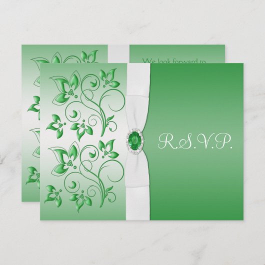 DRUCKTE RIBBON Smaragdgrüne, weiße Antwortkarte Einladung (Vorne/Hinten)