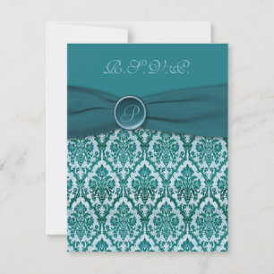 DRUCKTE RIBBON-Vintage Aquamarine Damaskus-Antwort RSVP Karte