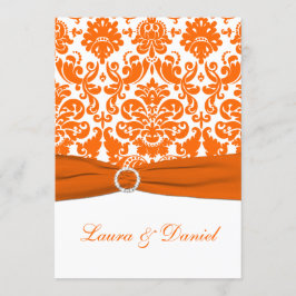 DRUCKTE RIBBON Weiß, Orange Damask Wedite Einladun Einladung