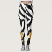 DRUCKTE SCHWARZ-WEISSE ZEBRA-HAUT MIT SONNENBLUMEN LEGGINGS (Vorderseite)
